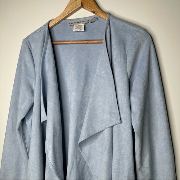 Gretchen Scott Designs Blue Suede Waterfall Open Cardigan Size Medium - Picture 6 of 9